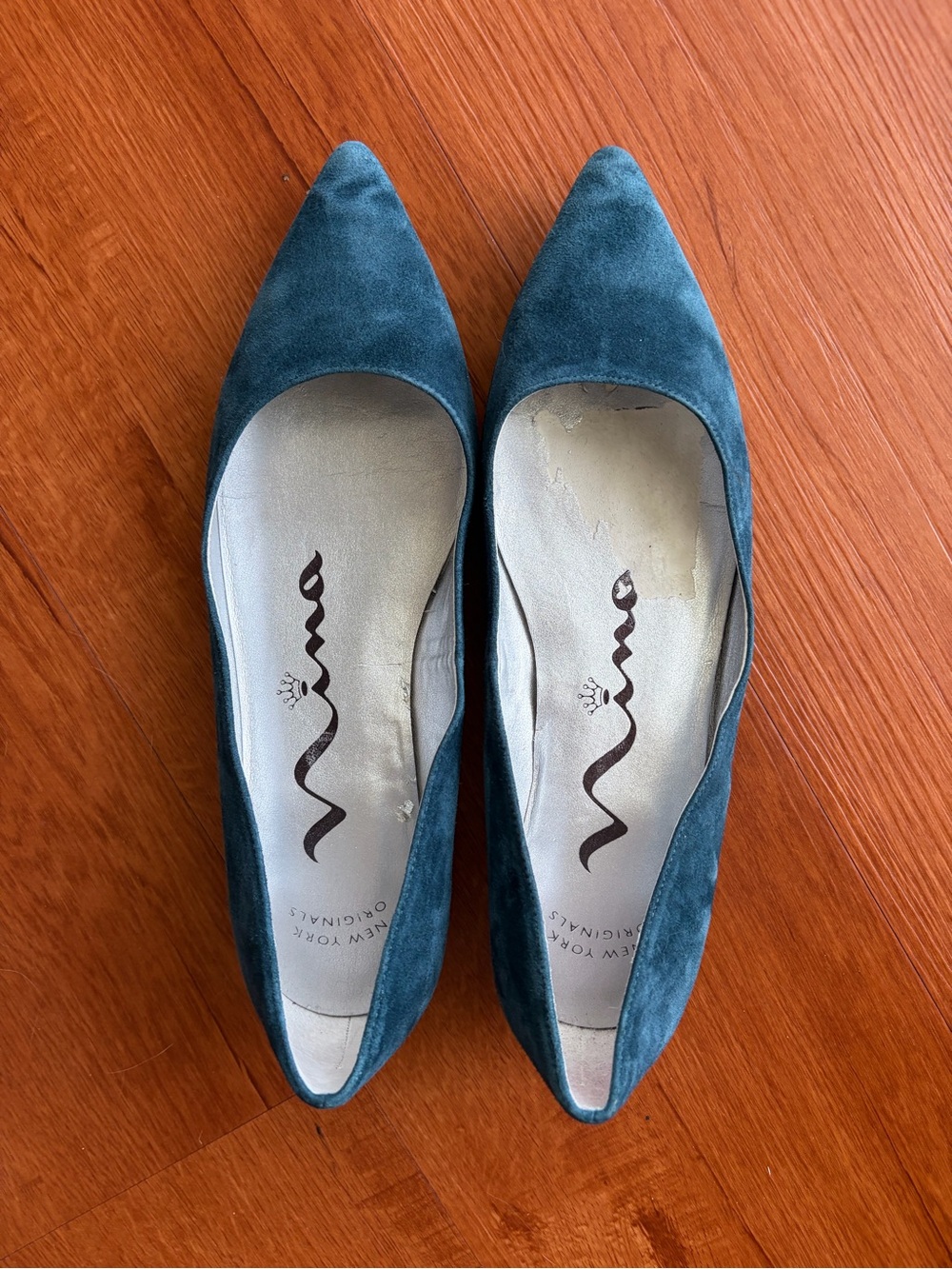 Nina Teal Suede Pointed-Toe Flats